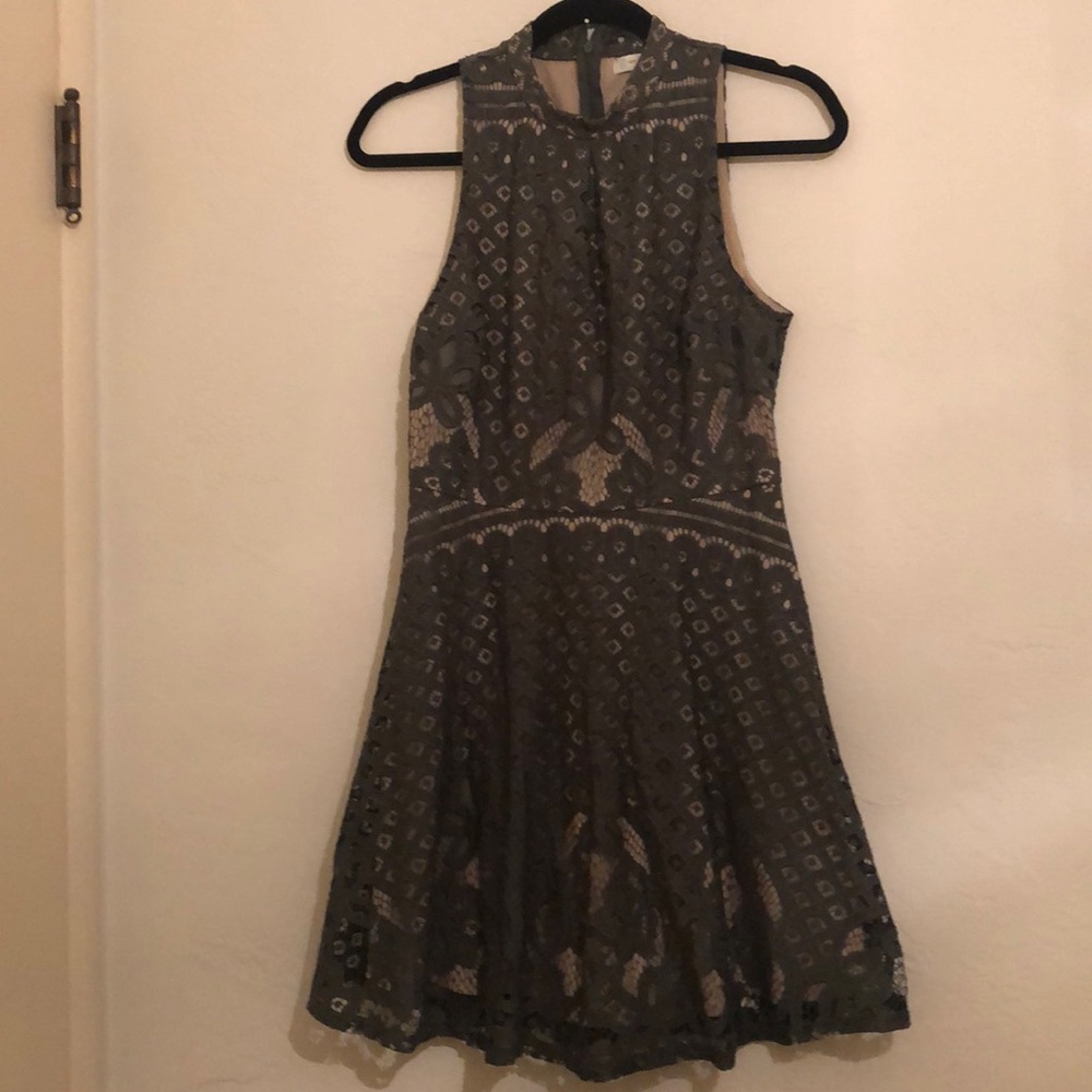 Love, Fire Hunter Green Lace High Neck Minidress